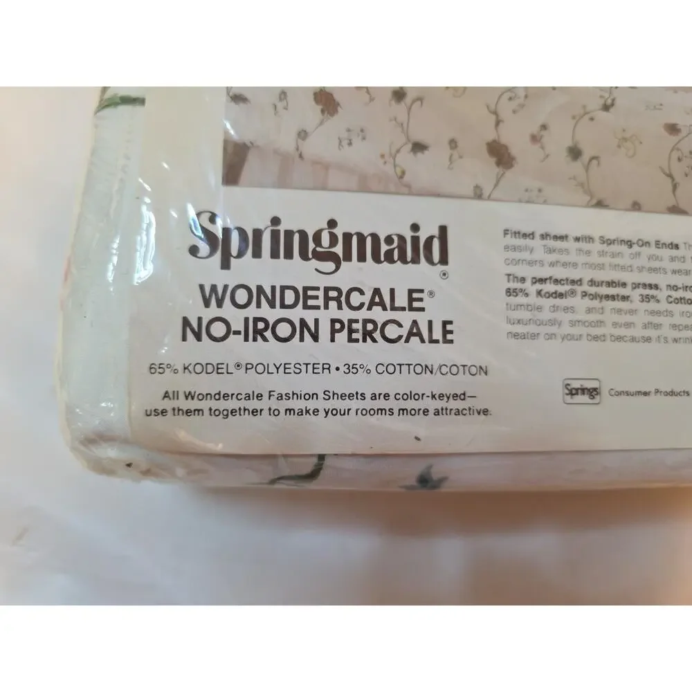 Vtg Springmaid Swiss Manor Twin Sheet Set Flowers Floral White Percale